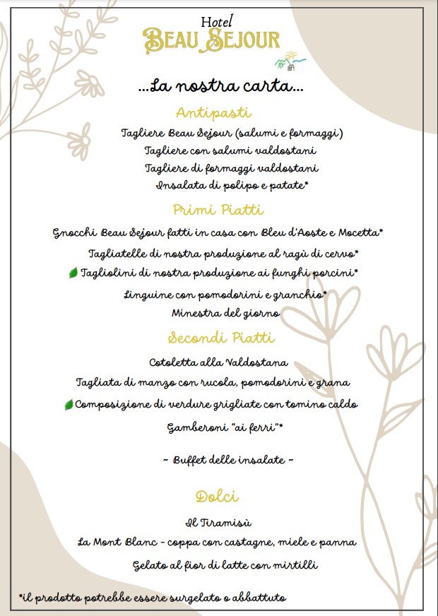 menu ristorante hotel beau sejour